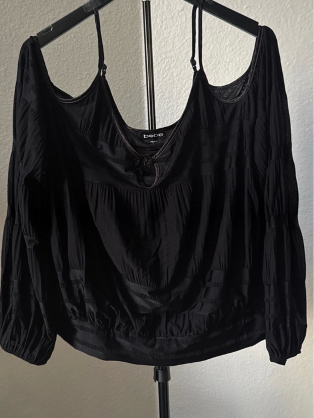 bebe Black Cold-Shoulder Spaghetti Strap Tunic Top